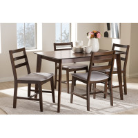 Baxton Studio LWM12805HL28/LW99-Walnut/LightGrey-5PC-Dining Set Nadine Modern and Contemporary Walnut-Finished Light Grey Fabric Upholstered 5-Piece Dining Set